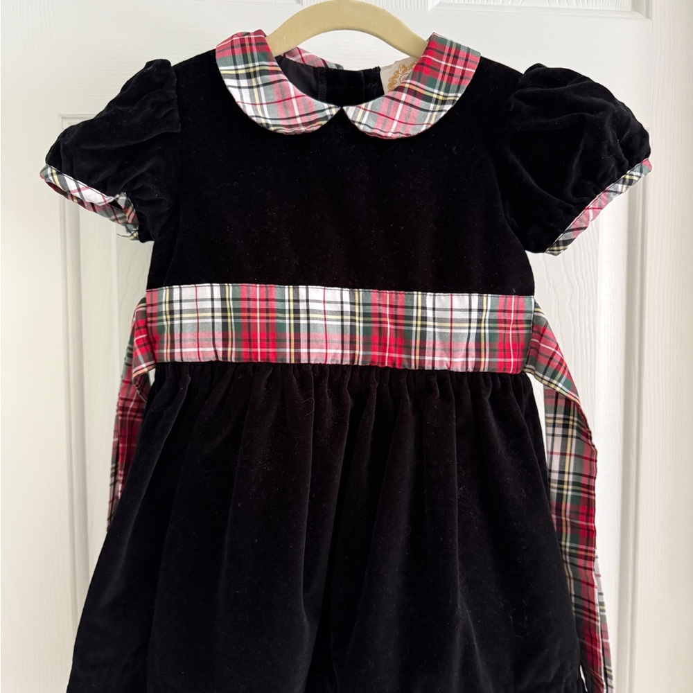 The Beaufort Bonnet Company Black Velvet Dress with Plaid Accents